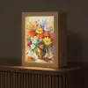 Bloemen - Kleurrijk - Olieverf - Bloempot Light Box met kabel (Tafellamp) klein -z3d_website