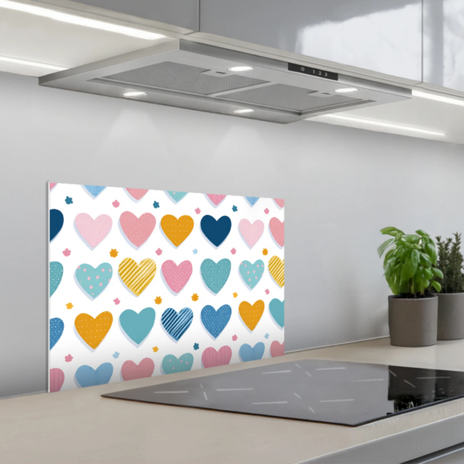 Kitchen splashback for hob - Hearts - Pastel - Pattern | Kitchenyeah.co.uk