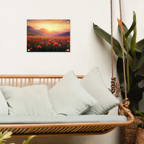 Landschap - Zonsondergang - Bloemenveld tuinposter los doek klein -sfeer7