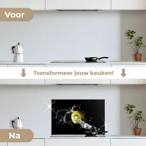 Kiwi - Fruit - Stilleven - Water - Zwart keuken achterwand spatscherm klein -voor_na_NL