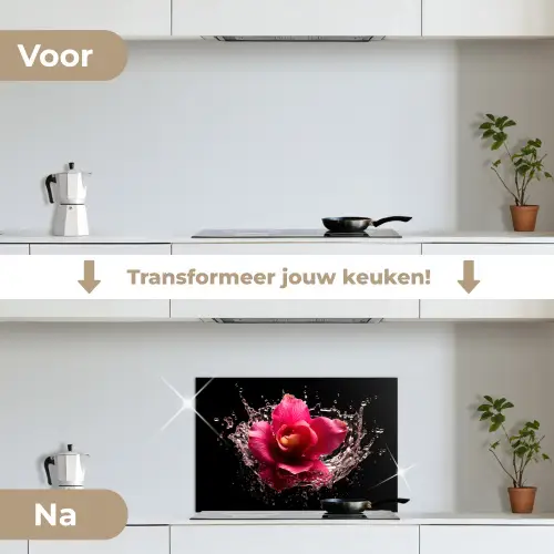 Bloemen - Roze - Water - Zwart - Botanisch - Natuur keuken achterwand spatscherm klein -voor_na_NL