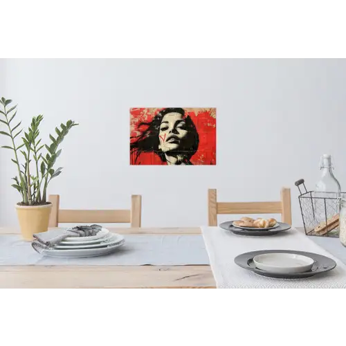 Graffiti - Vrouw - Rood - Street art - Banksy Muursticker klein -eettafel