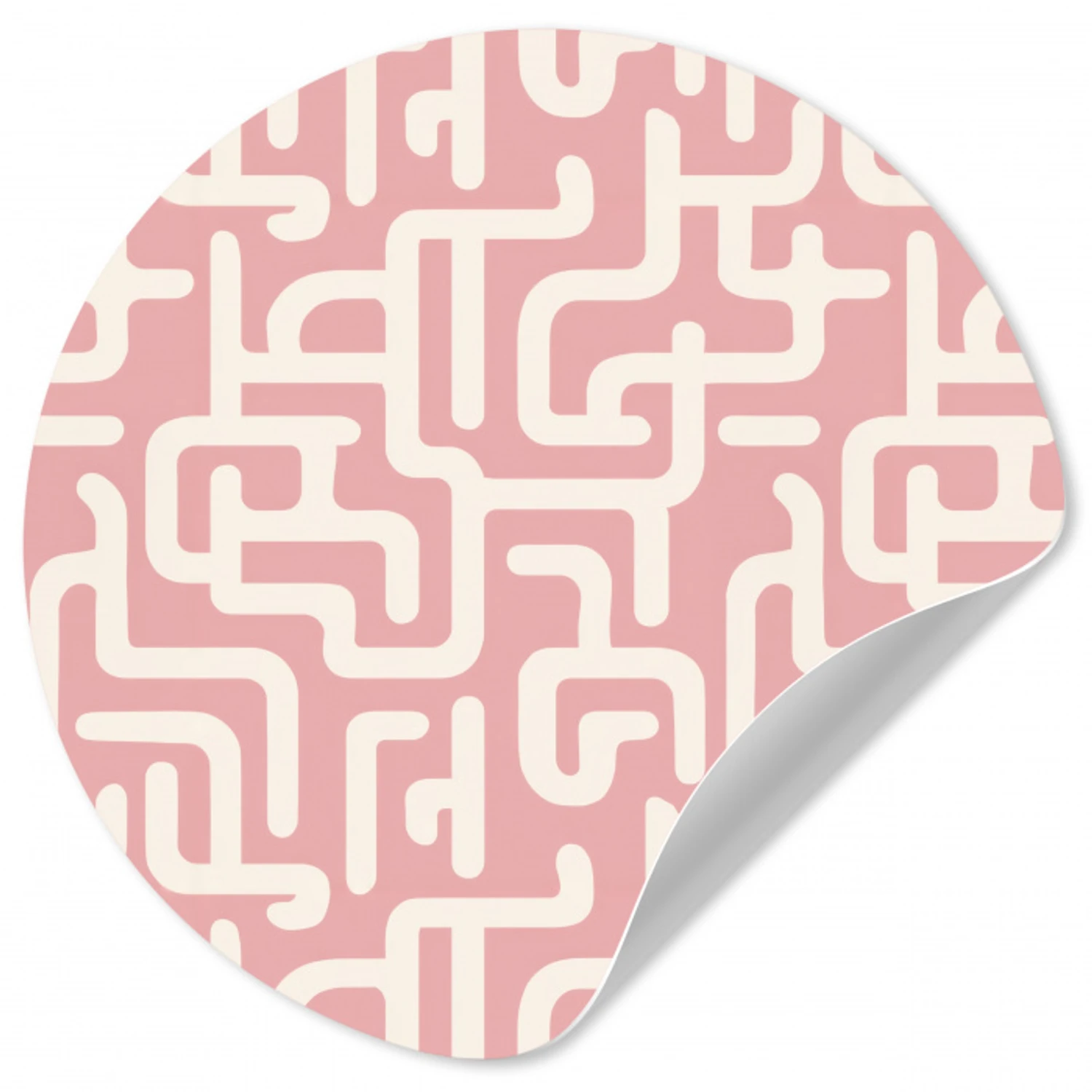 Doolhofpatroon - Roze - Wit - Abstract Wandcirkel behangsticker klein 186 -3d