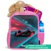 Raceauto - Baan - Neon - Verlichting Kinderrugzak - Roze middel -inhoud_NL