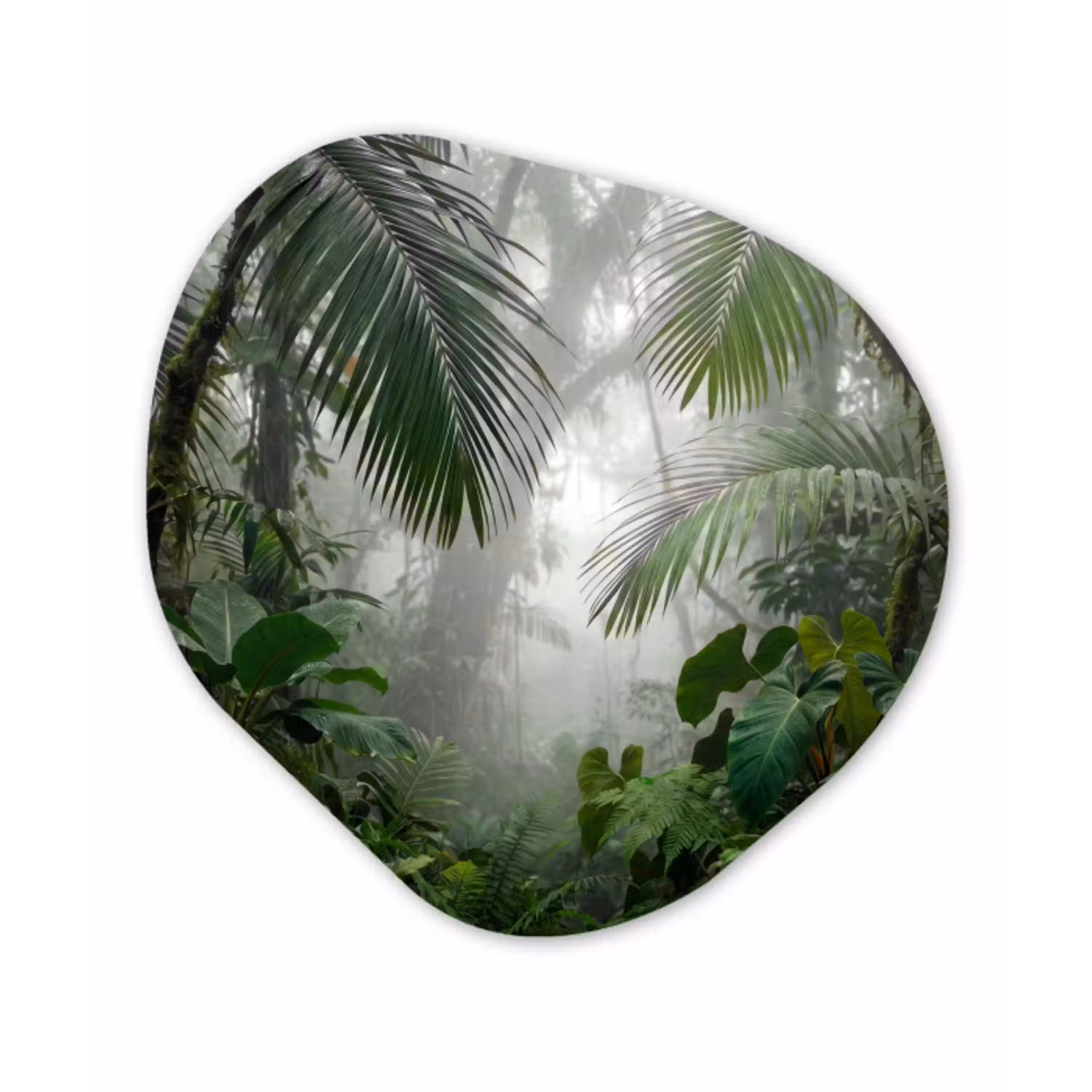 Natuur - Jungle - Mist - Tropisch - Groen Wandcirkel Organisch Aluminium middel -3d