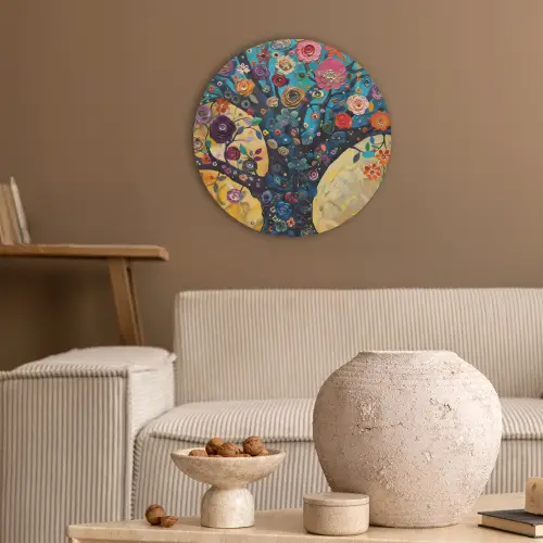 Boom - Levensboom - Kleurrijk - Bloemen - Modern Akoestische PET Vilt - Rond klein -sfeer1