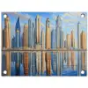 Skyline - Wolkenkrabbers - Water - Blauw tuinposter los doek klein -3d
