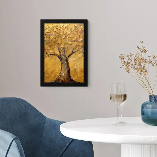 Goud - Boom - Abstract - Modern fotolijst zwart zonder passe partout klein -sfeer4