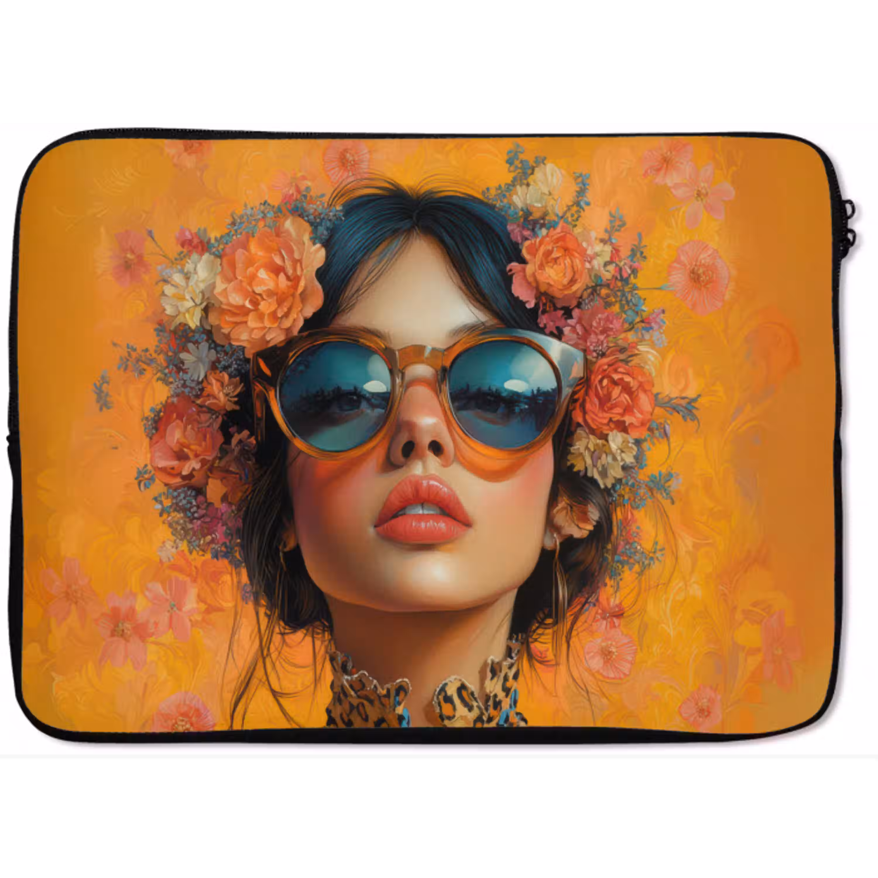 Vrouw - Bloemen - Aesthetic - Oranje laptophoes neopreen klein -zkaufland3dotto