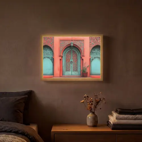 Lantaarn - Deur - Turquoise Light Box met batterij (Wandlamp) middel -sfeer4