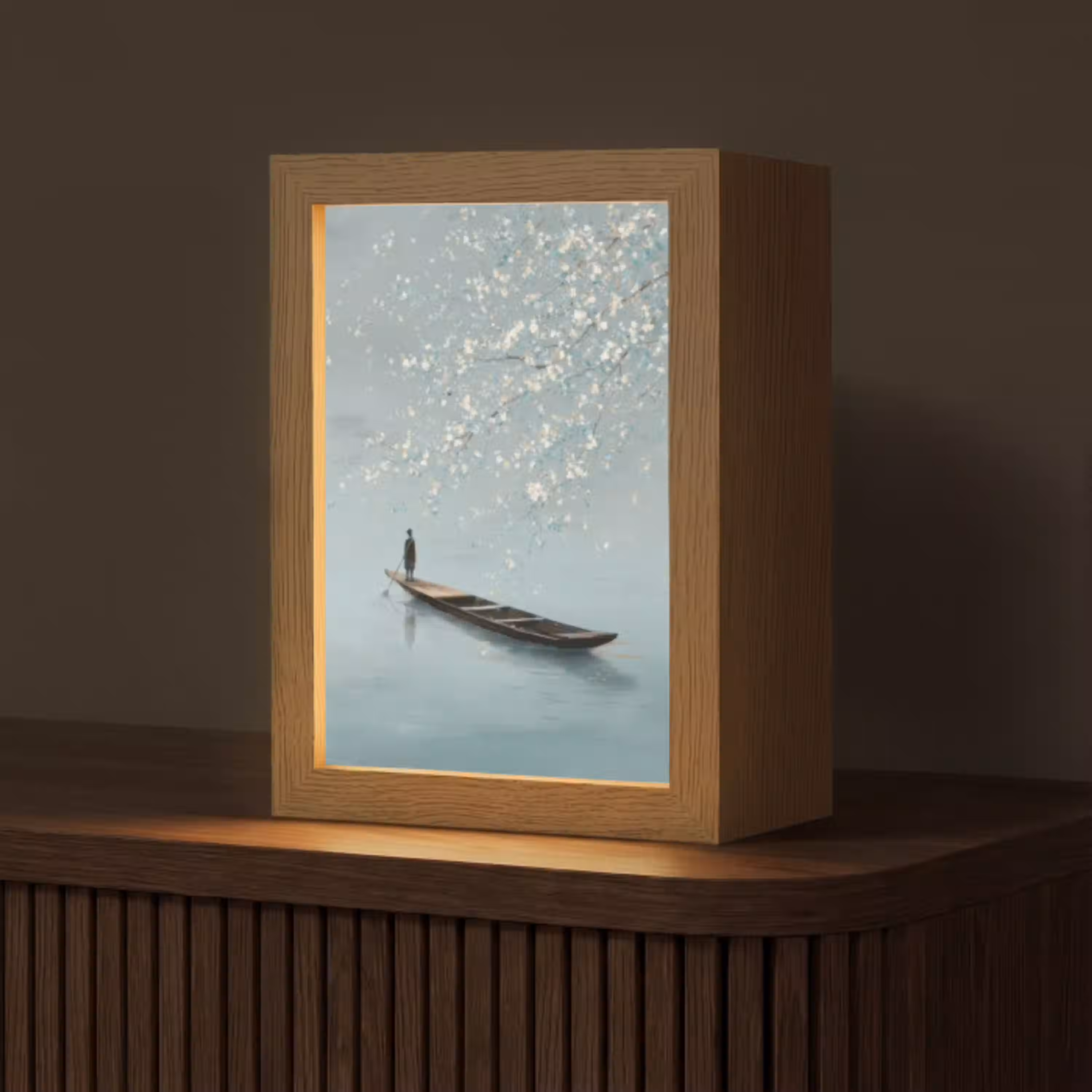 Bloesems - Minimalistisch - Wateroppervlak - Boot Light Box met kabel (Tafellamp) klein -z3d_website