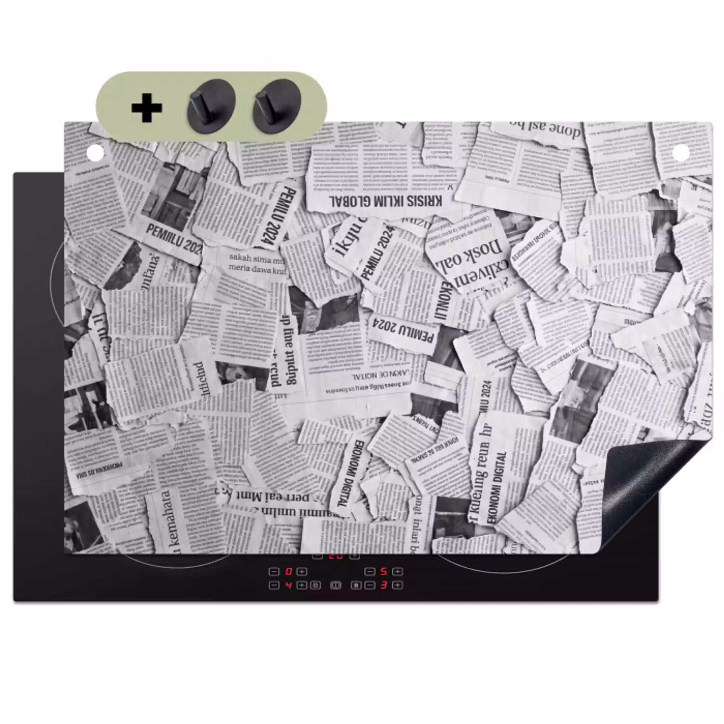 Krant - Versnipperd - Textuur - Zwart-wit - Abstract Inductie beschemer met haakjes klein -3d