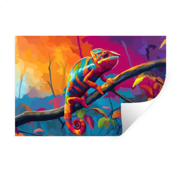 Kameleon - Tak - Gestreept - Bladeren Muursticker klein -3d