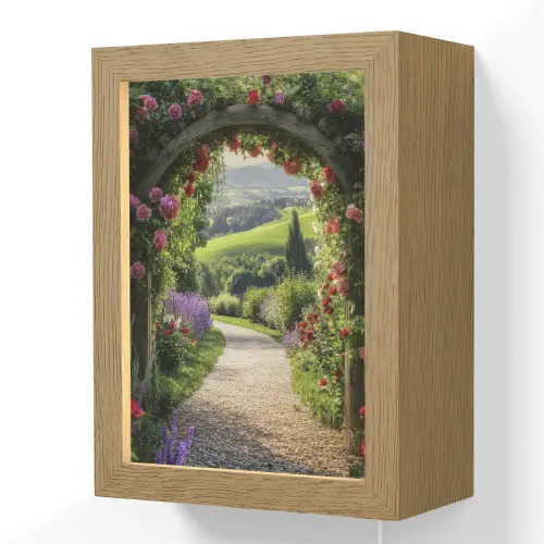 Doorkijk - Tuinboog - Bloemen - Natuur - Pad Light Box met kabel (Wandlamp) klein -3d