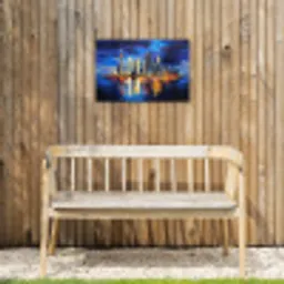 Skyline Toronto - Modern - Stadslicht - Blauw Tuinposter op houten frame 2 cm dik klein -sfeer4