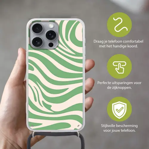 Zebrapatroon - Groen - Retro Hoesje iPhone 16 Pro Max met koord klein -sfeer2_NL