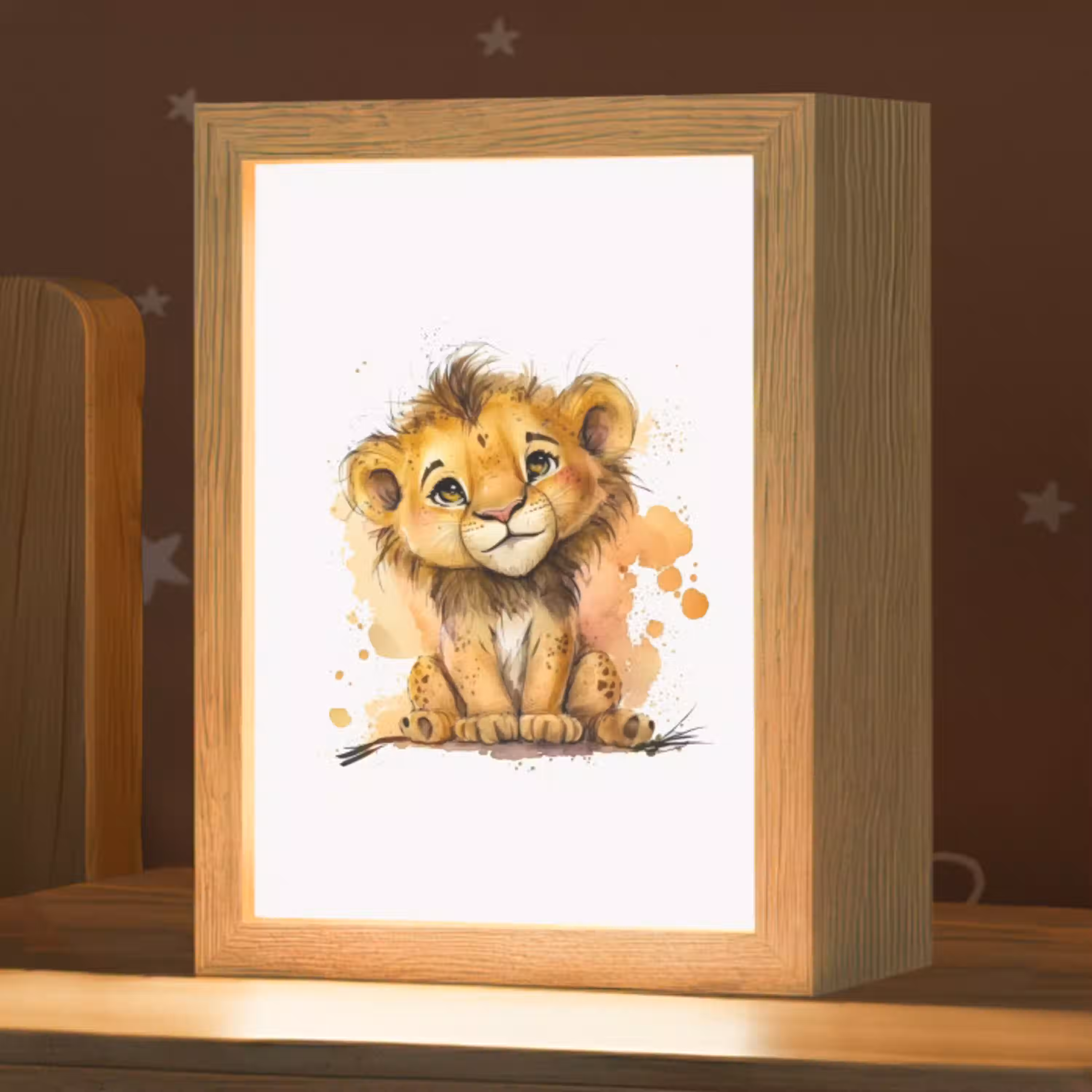 Leeuw - Waterverf - Bruin - Dieren - Meisjes - Jongens Light Box met kabel klein -zzz_3d_website