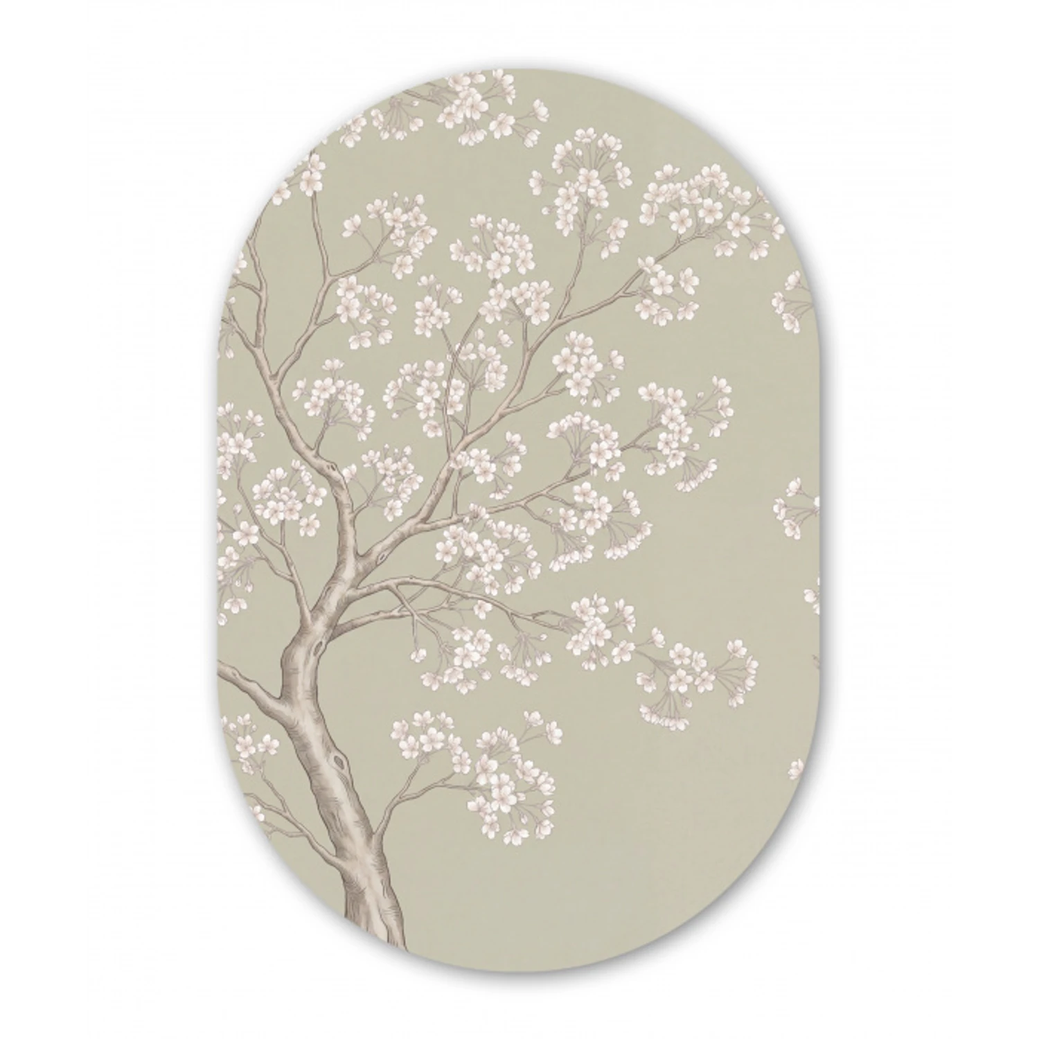 Sereen - Bloesem - Wit Wandcirkel Ovaal Aluminium middel -3d