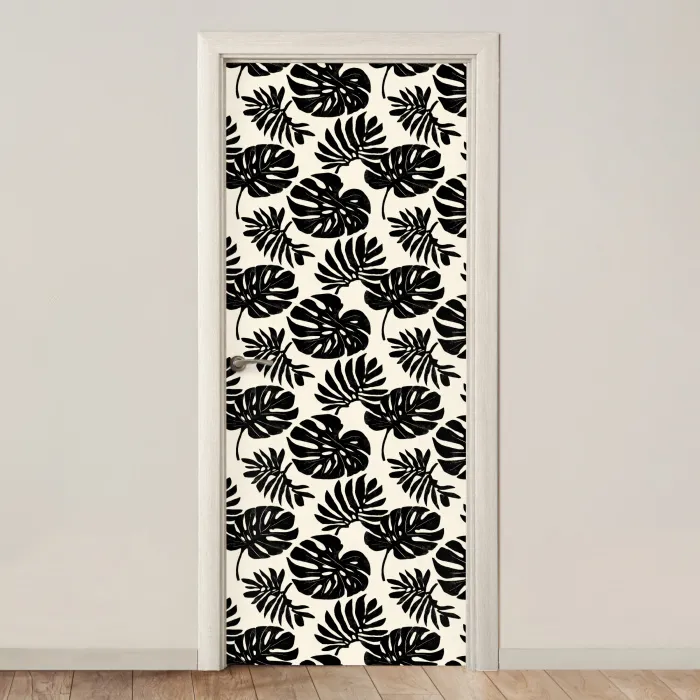 Modern - Monstera - Zwart deurposter klein 289 -3d_beige