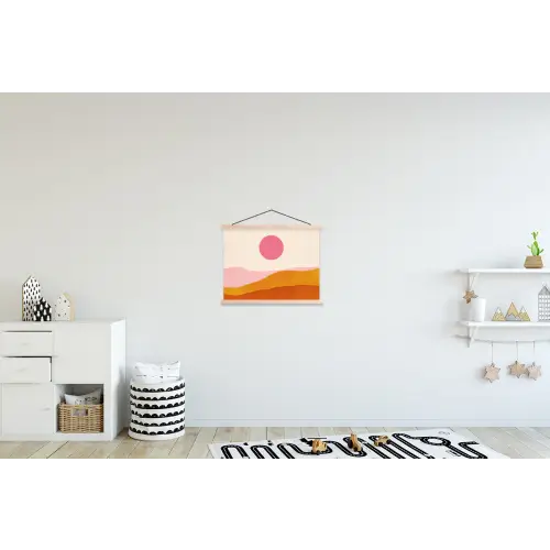 Zon - Heuvels - Abstract - Roze textielposter latten blank klein -kinderkamer