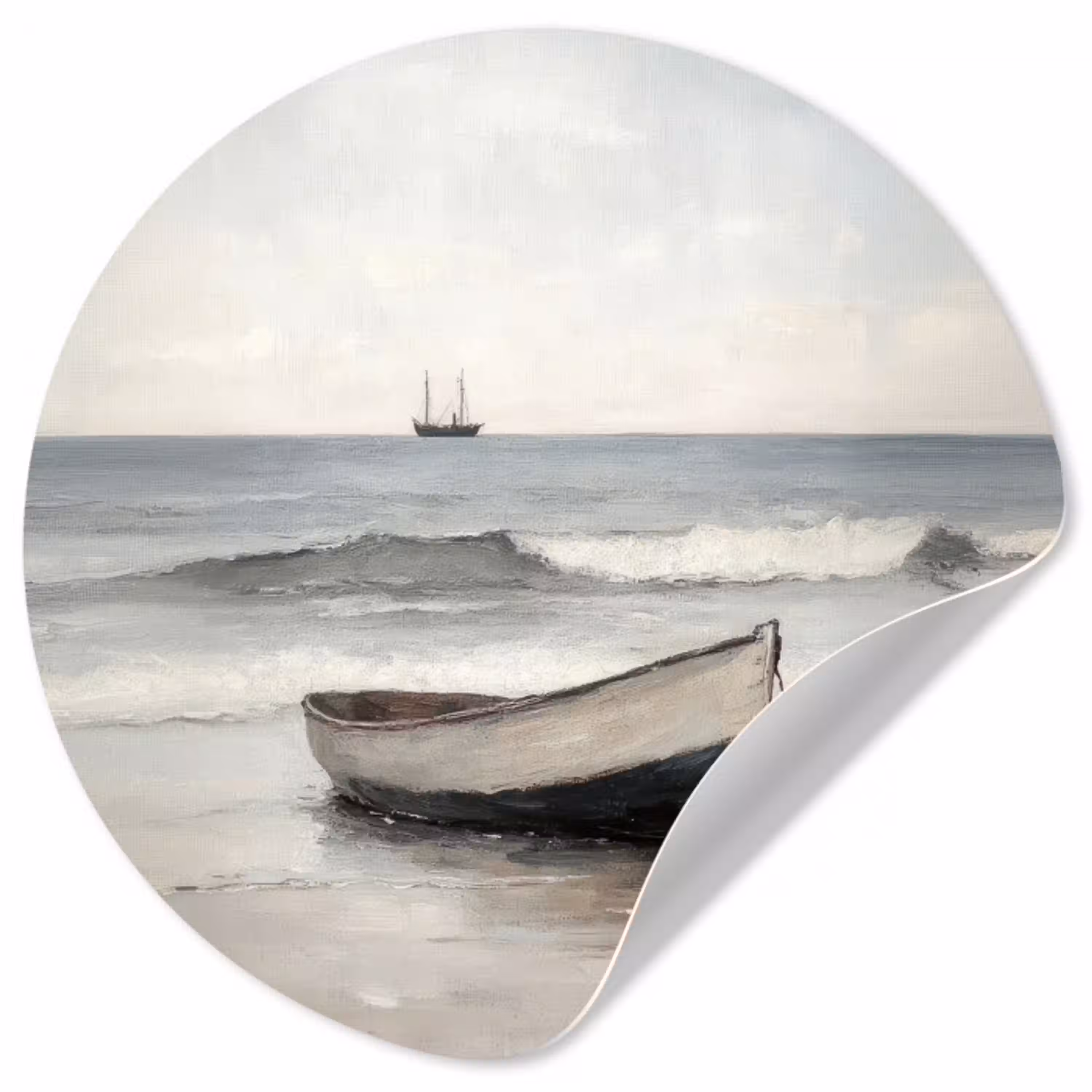 Roeiboot - Zee - Horizon Wandcirkel behangsticker klein -3d