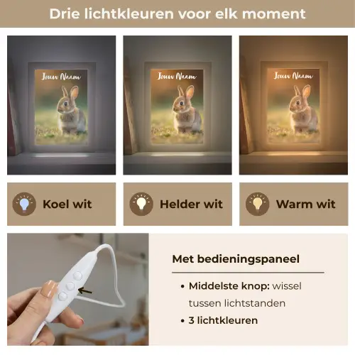 Konijntje - Bruin - Gras Light Box met kabel (Kinderlampje) klein -USP_lichtkleurNL