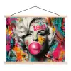 Vrouw - Kauwgom - Graffiti - Neonkleuren textielposter latten blank klein -3d