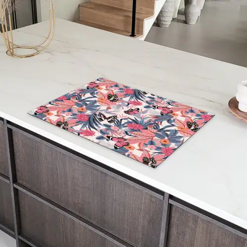 Tropisch - Zomer - Vlinder - Perzik Inductie beschermer vinyl 3mm klein 276 -sfeer8