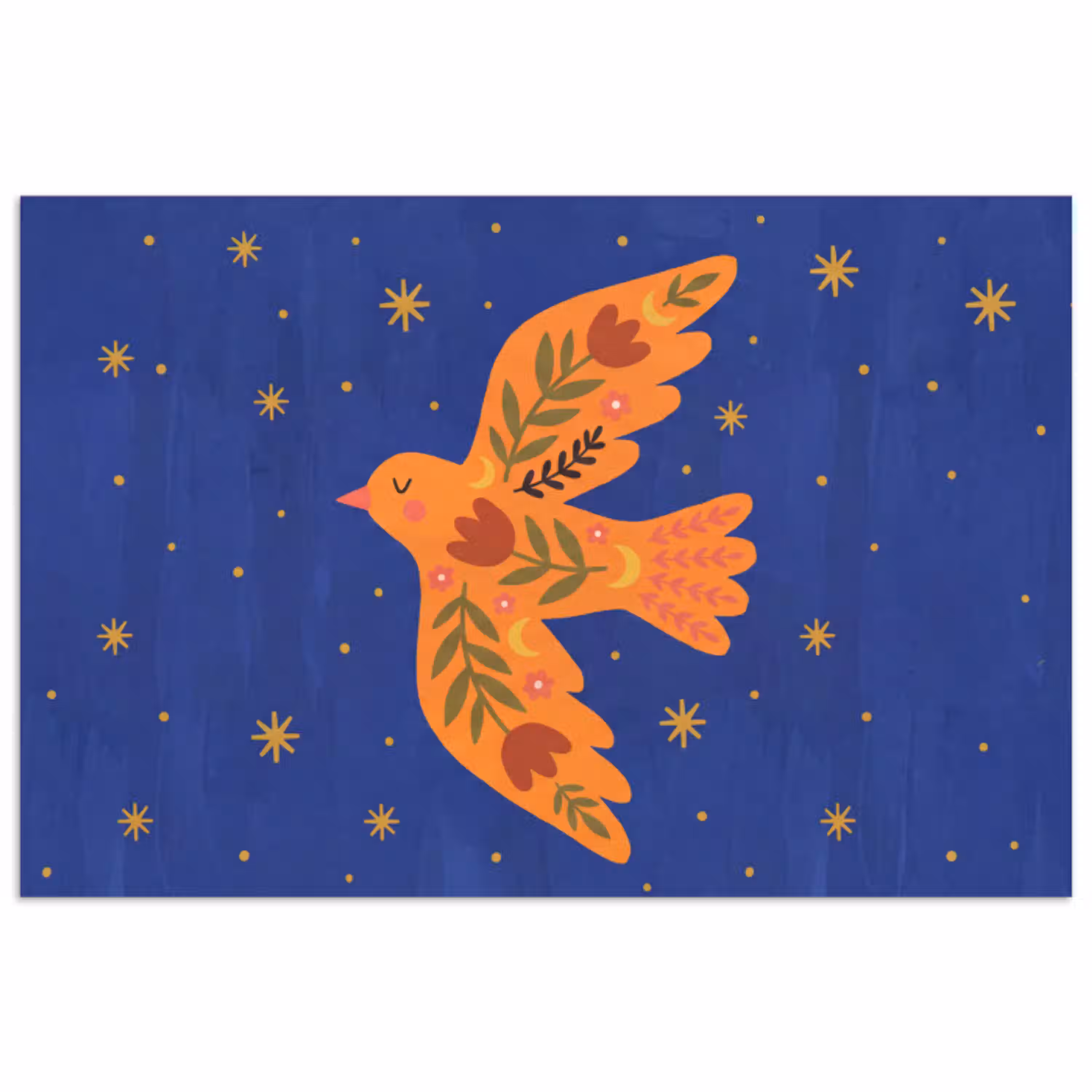 Vogel - Bloemen - Decoratief - Oranje - Blauw poster papier klein -3d
