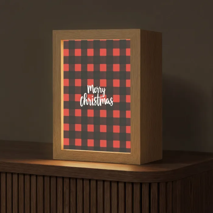 Geruit - Rood - Tekst - Christmas Light Box met kabel (Tafellamp) klein -z3d_website