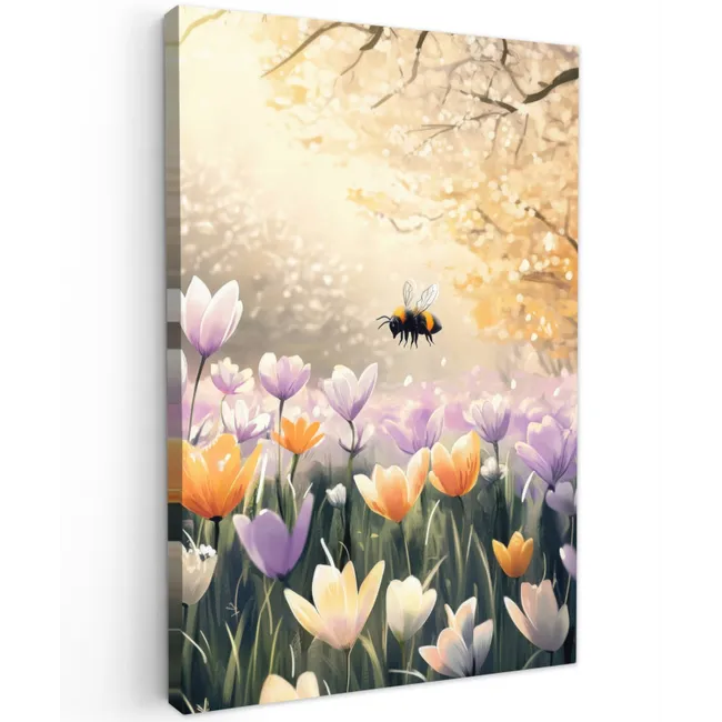 Viooltjes - bij - Zonlicht Tuinposter op houten frame 2 cm dik klein -3d