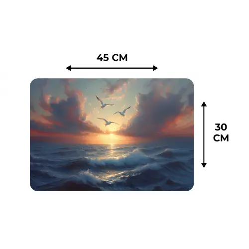 Meeuwen - Zonsondergang - Zee - Wolken Placemat vinyl groot -specs