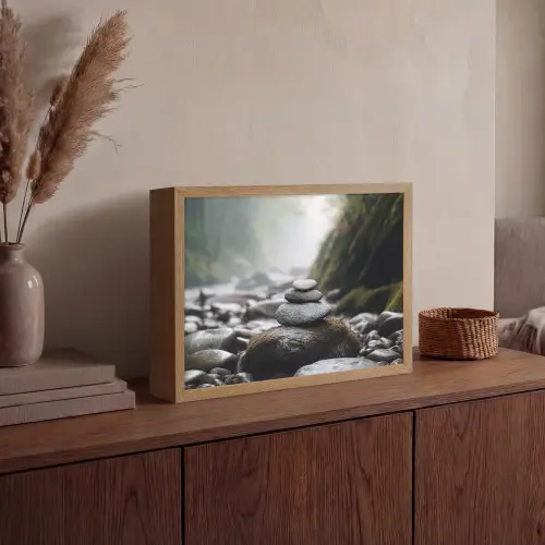 Stenen - Stapel - Natuur Light Box met batterij (Wandlamp) middel -sfeer2