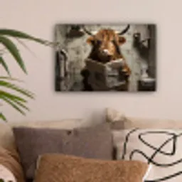 Schotse hooglander - Toilet - Krant - Badkamer canvas 2cm klein -sfeer1