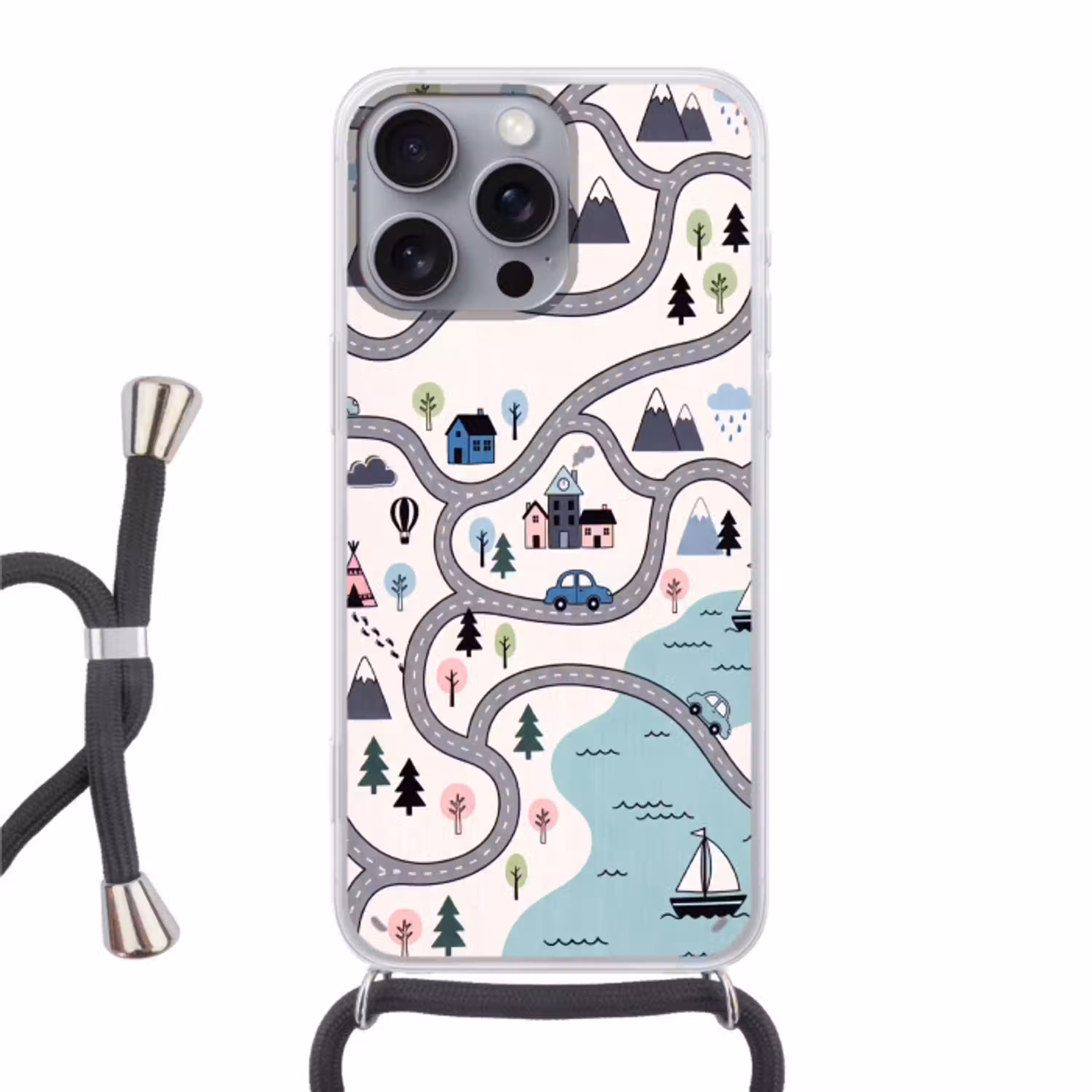 Kaart - Stad - Kindvriendelijk Hoesje iPhone 16 Pro Max met koord klein -3d