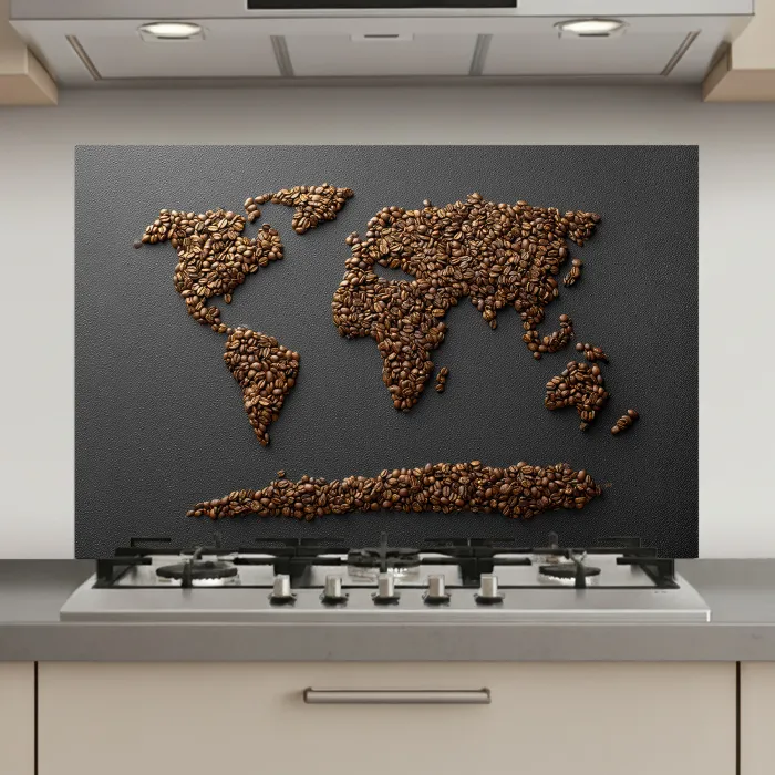 Wereldkaart - Koffie - Grijs keuken achterwand spatscherm klein -3d_website