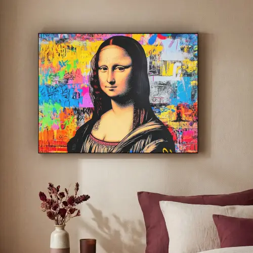 Graffiti - Neon - Mona Lisa - Kunst - Da Vinci Textielframe zwart klein -sfeer1