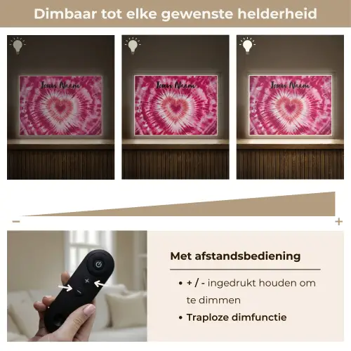 Tie Dye - Hartvorm - Roze Light Box met batterij (Wandlamp kind) middel -USP_dimbaarNL