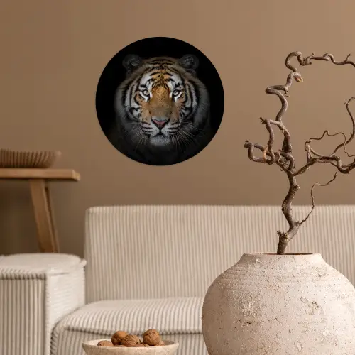 Tijger - Wilde dieren - Portret - Zwart - Dieren Wandcirkel behangsticker klein -sfeer1