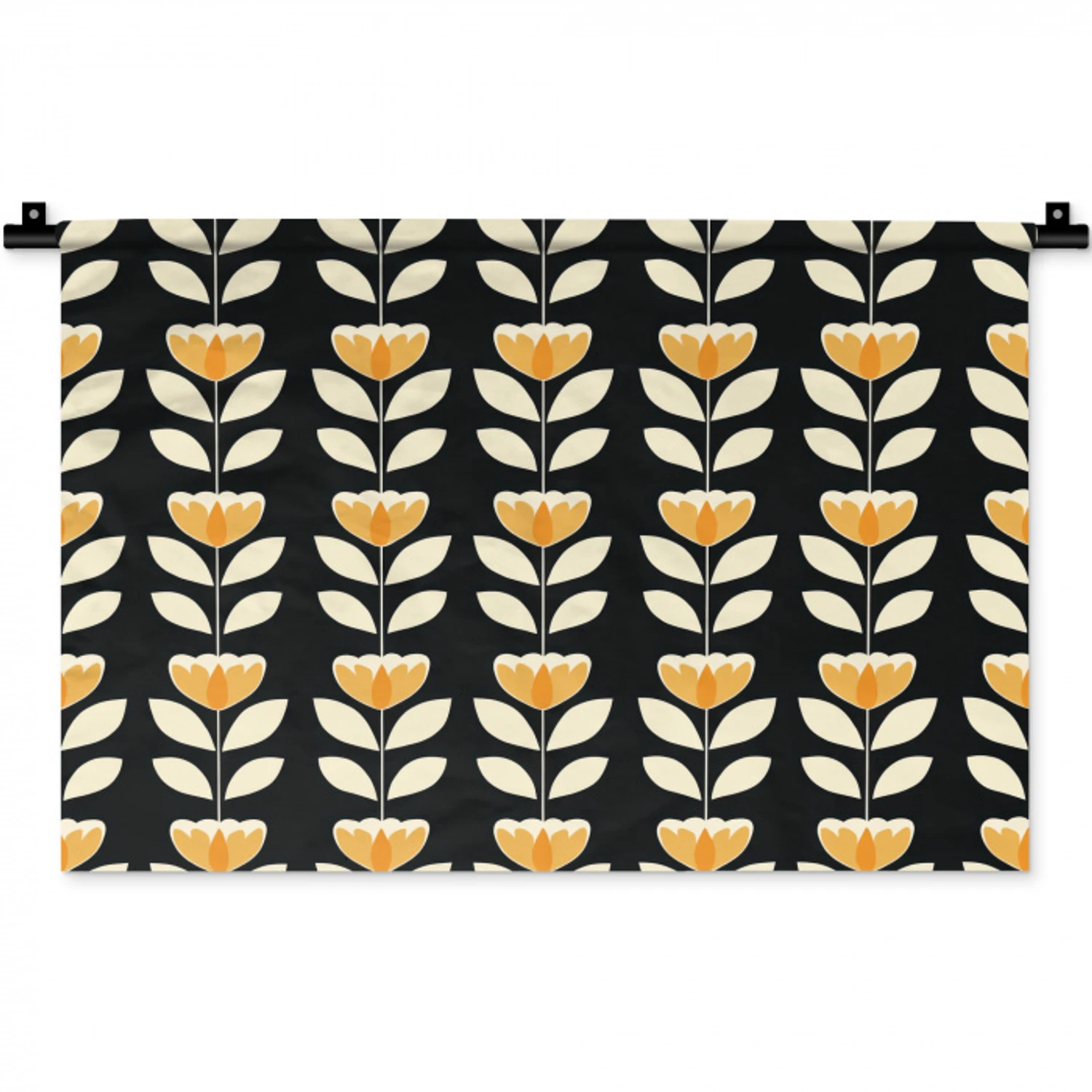 Retro - Bloem - Zwart - Okergeel Wandkleed katoen klein 269 -zz3d