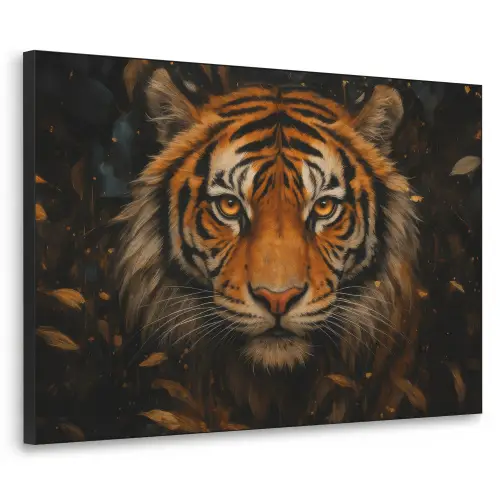 Bladeren - Tijger - Oranje Textielframe zwart klein -3d