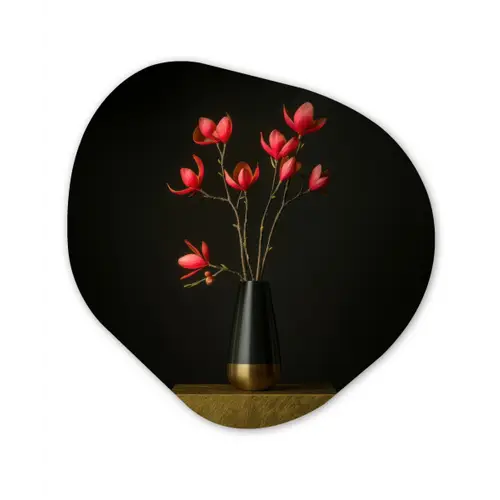 Rode - Bloemen - Vaas Wandcirkel Organisch Forex 3mm klein -3d