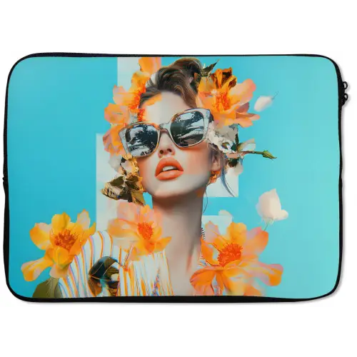 Bloemen - Vrouw - Zonnebril - Blauw laptophoes neopreen klein -zkaufland3dotto