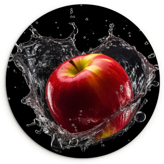 Appel - Rood - Water - Zwart - Fruit KitchenYeah - Keuken - Wandcirkel Forex klein -3d