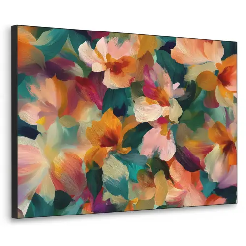 Harmonieus - Abstracte bloemen - Warme tinten Textielframe zwart klein -3d