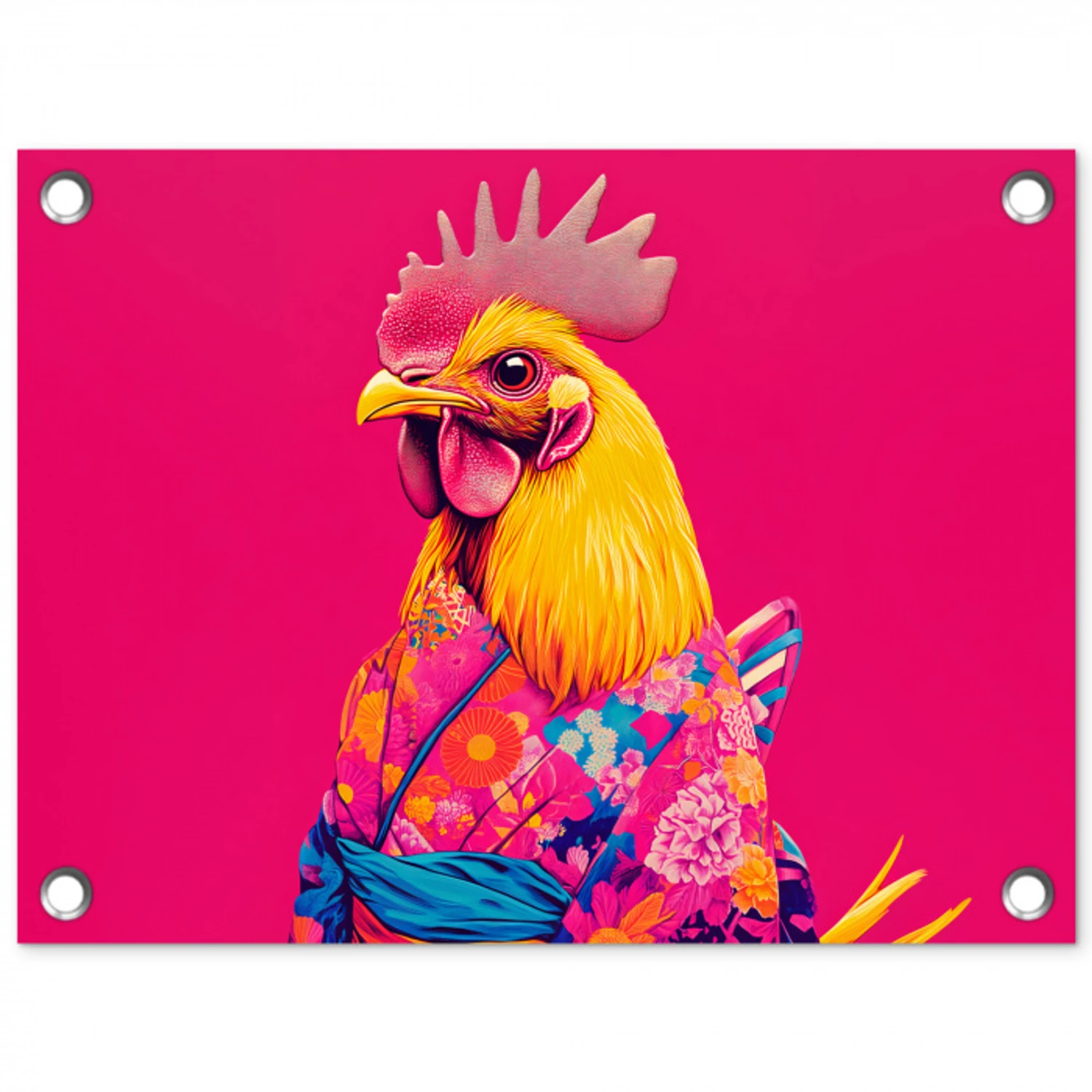 Haan - Kleurrijk - Kimono - Roze tuinposter los doek klein -3d