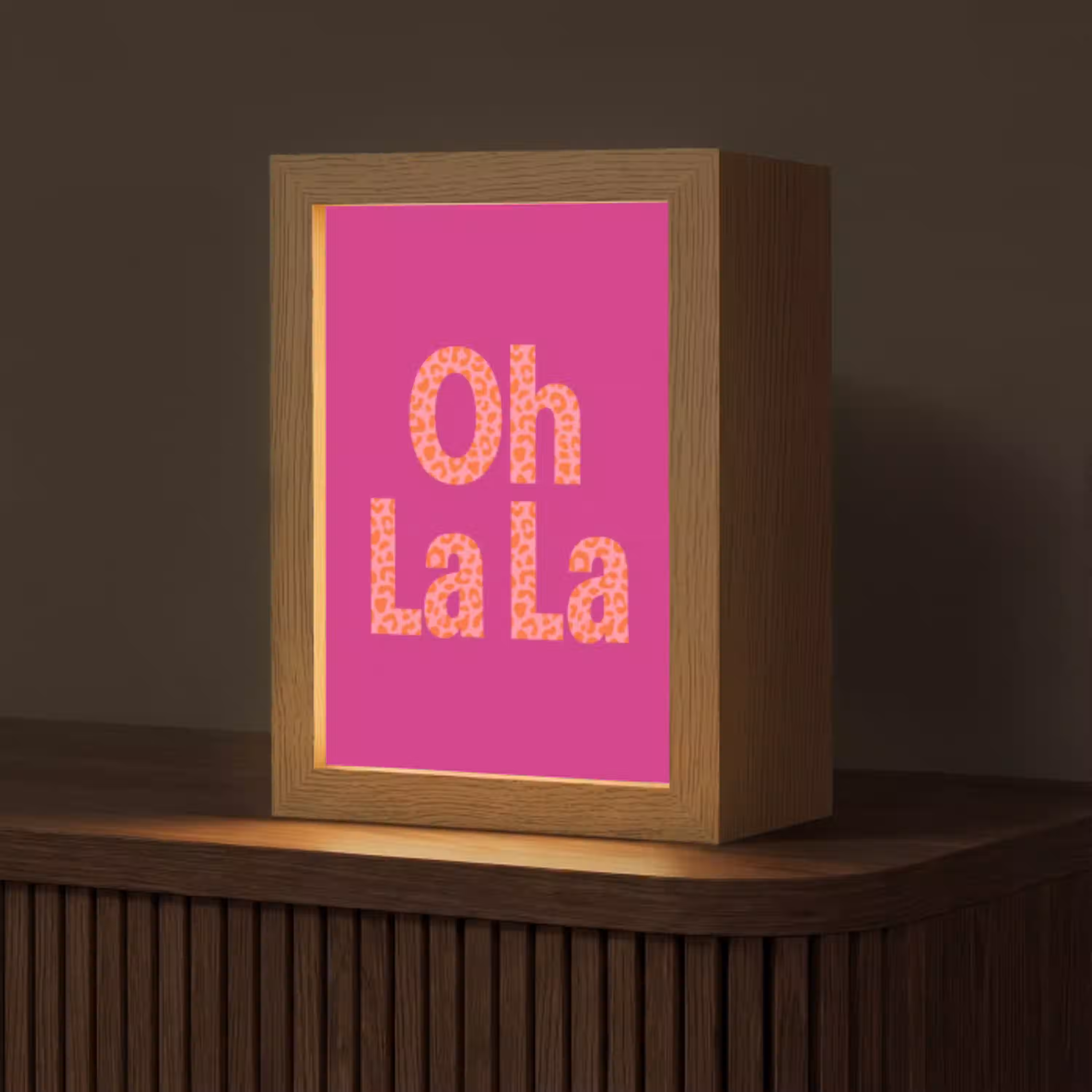 Oh la la - Luipaardprint - Roze Light Box met kabel (Tafellamp) klein -z3d_website