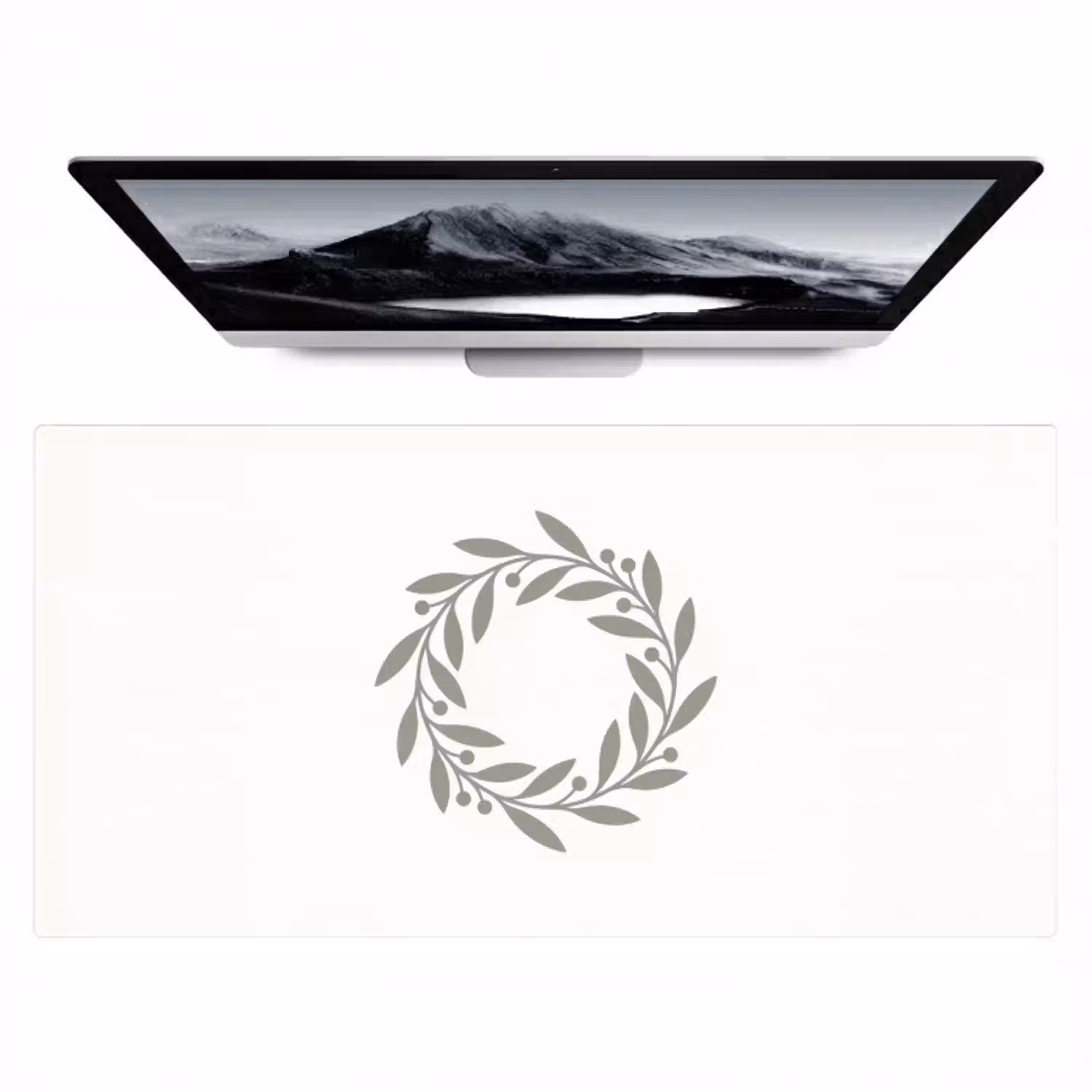 Krans - Bladeren - Natuur - Minimalistisch - Grijs Muismat XXL klein -zzz3d