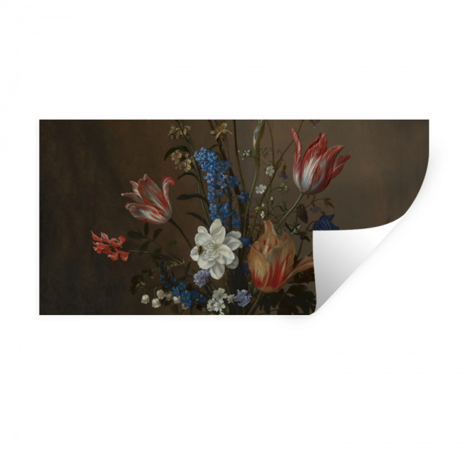 Bloemen in een Wan-Li vaas en schelpen - Schilderij van Balthasar van der Ast Muursticker klein -3d