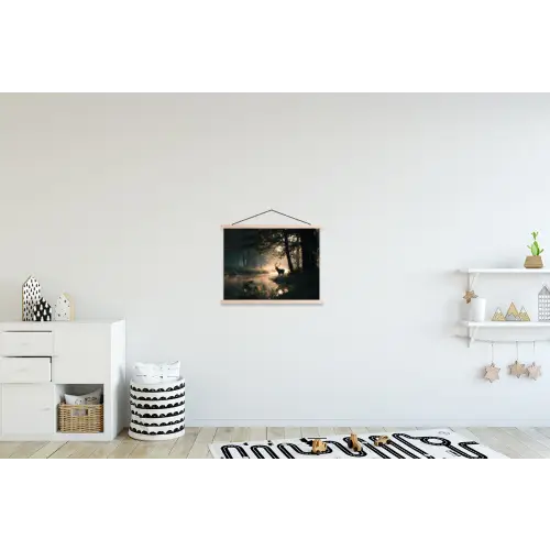 Hert - Bosbeek - Mystiek textielposter latten blank klein -kinderkamer